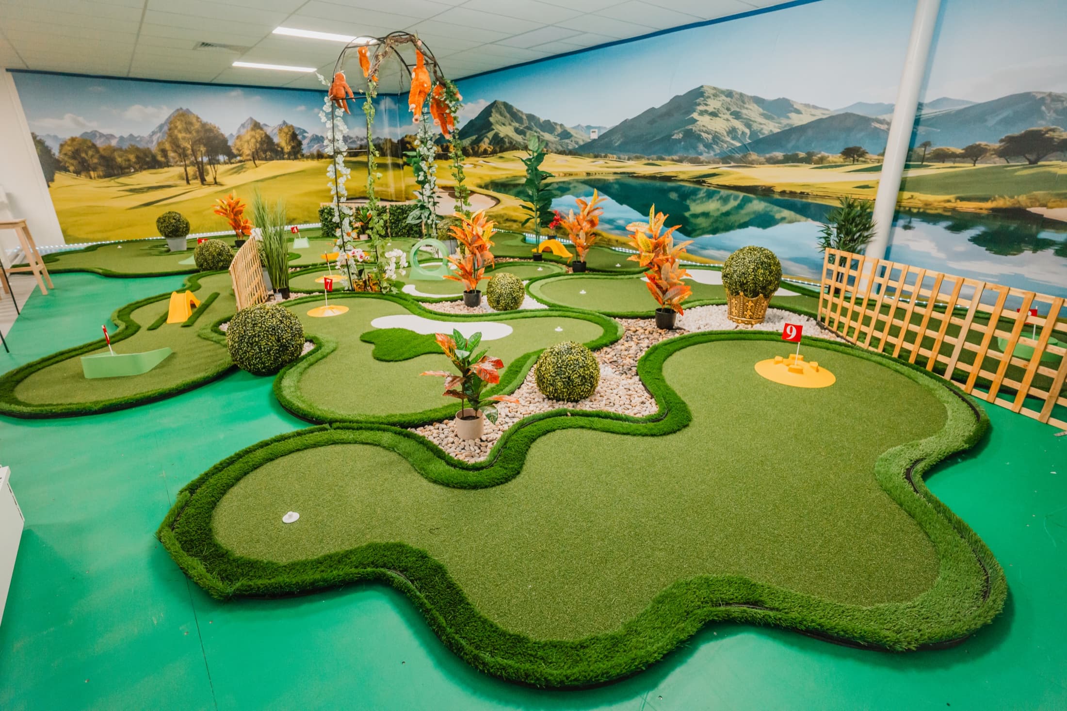 Photograph of the newly built indoor One Golf Zone course
